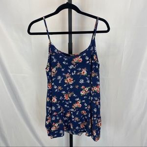 LuLu’s Blue Floral Tiered Bottom Tank Top, size Medium